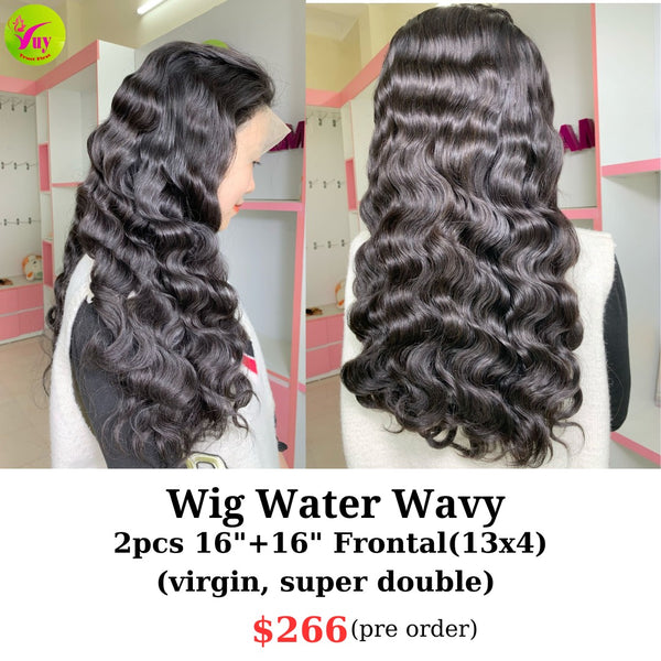 16" 13x4 frontal wig Water wave virgin hair (from 2pcs 16" SDD and 16" 13x4 frontal)