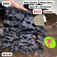 3pcs 14" and 12" 4x4 closure Water wavy double drawn remy hair (A264)