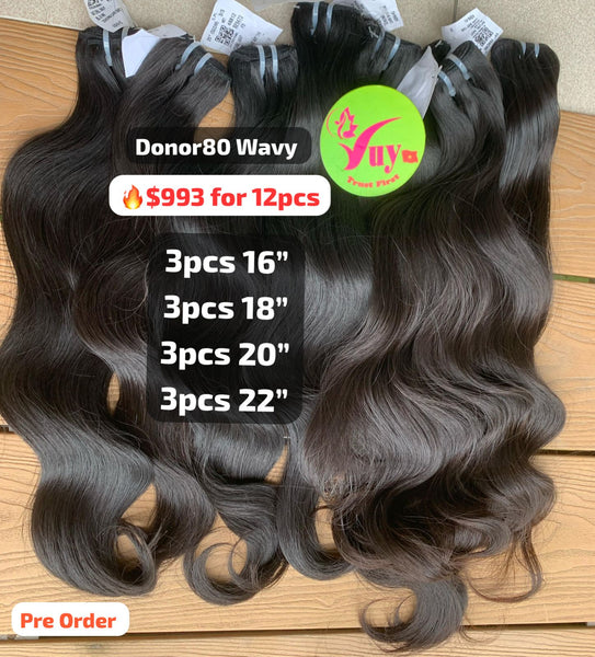 [PRE-ORDER] Deal 12pcs Wavy Single donor hair (16" to 22", 3pcs each length)