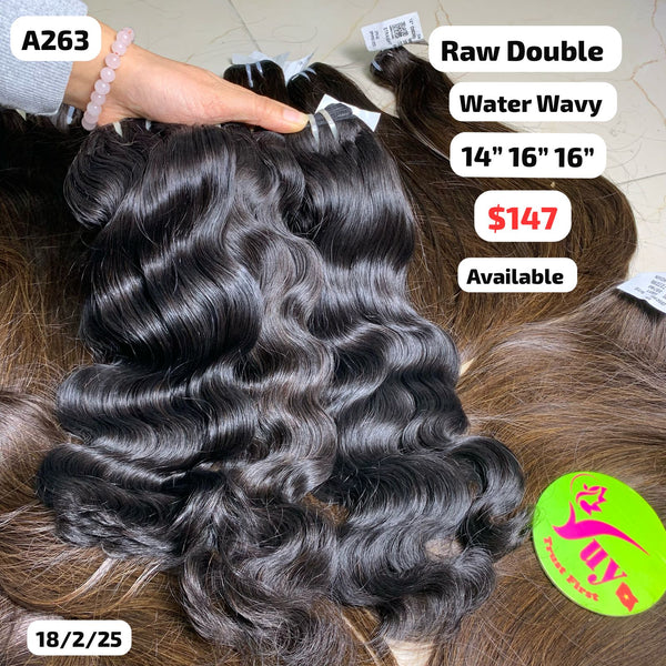 14"16"16" Water wavy double drawn raw hair (A263)