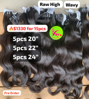 [PRE-ORDER] DEAL 15pcs Natural wavy raw hair high quality (5pcs 20" and 5pcs 22" and 5pcs 24")