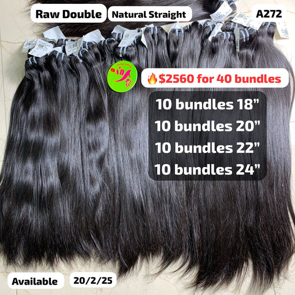 DEAL 40 bundles Straight double drawn raw hair 18" to 24" (A272)