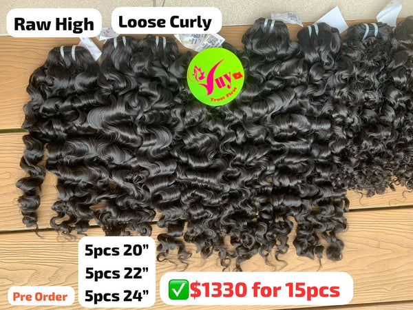 [PRE-ORDER] DEAL 15bundles Loose curly double drawn raw hair high quality 20" to 24" (5 bundles each length)