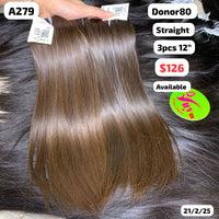 3pcs 12" Straight brown single donor hair (A279)