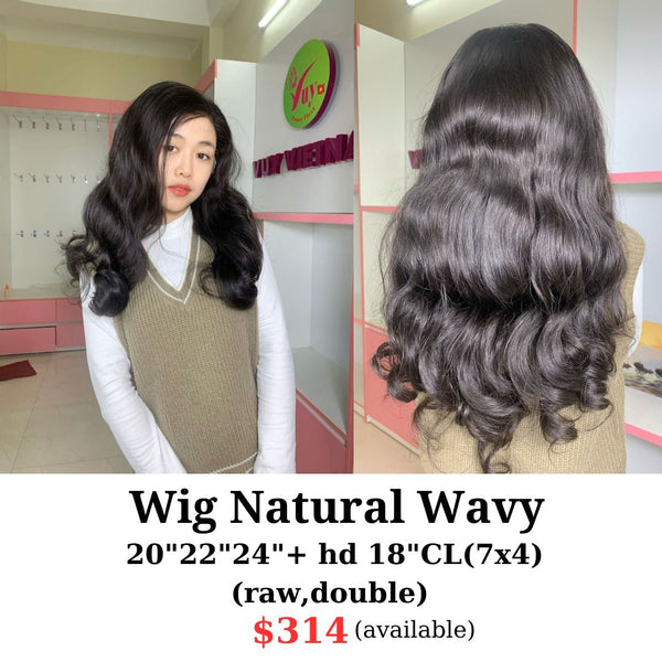 Wig from 20"22"24" and 18" 7x4 HD closure Natural wavy double drawn raw hair