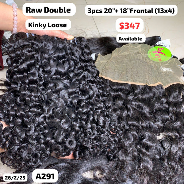 3pcs 20" and 18" 13x4 frontal Kinky loose curly double drawn raw hair (A291)