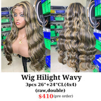 [PRE-ORDER] 26" 4x4 closure wig highlight color wavy hair (made from 3pcs 26" and 24" 4x4 closure)