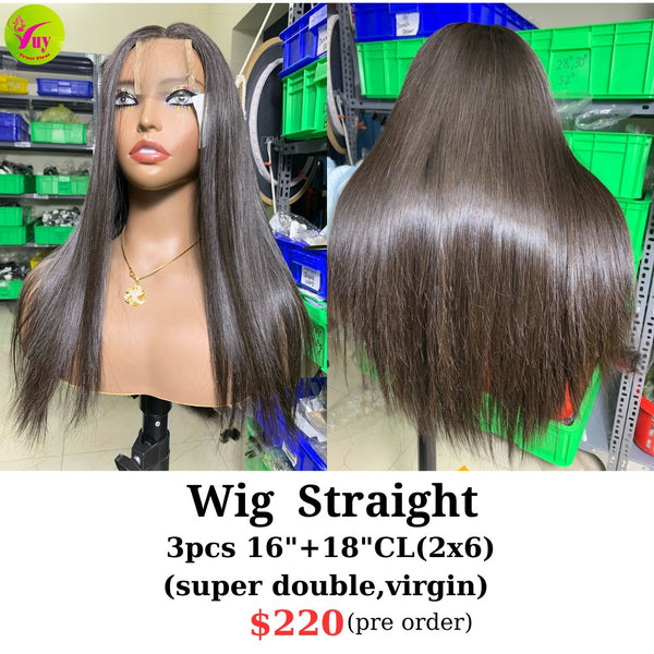 [PRE-ORDER] 16" 2x6 closure wig straight hair (made from 3pcs 16" and 18" 2x6 closure super double virgin hair)