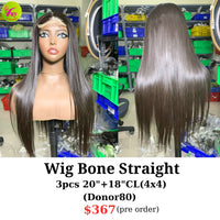 [PRE-ORDER] 20" 4x4 closure wig bone straight donor hair (made from 3pcs 20" and 18" 4x4 closure)