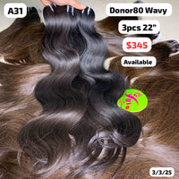 3pcs 22" Natural wave single donor hair (A31)