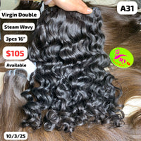 3pcs 16" Steam wavy double drawn virgin hair (A31)