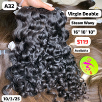 16"18"18" Steam wavy double drawn virgin hair (A32)