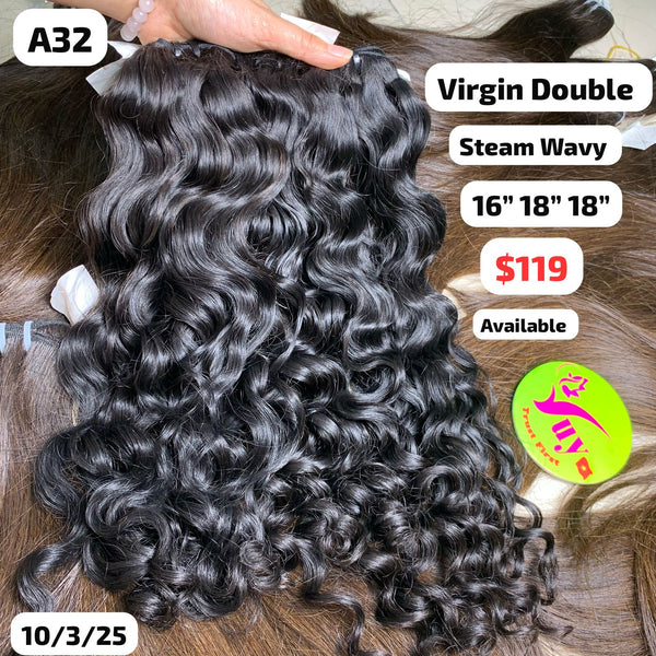 16"18"18" Steam wavy double drawn virgin hair (A32)