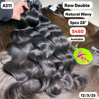 5pcs 28" Natural wavy double drawn raw hair (A311)