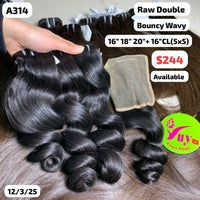 16"18"20" and 16" 5x5 closure Bouncy wavy double drawn raw hair (A314)