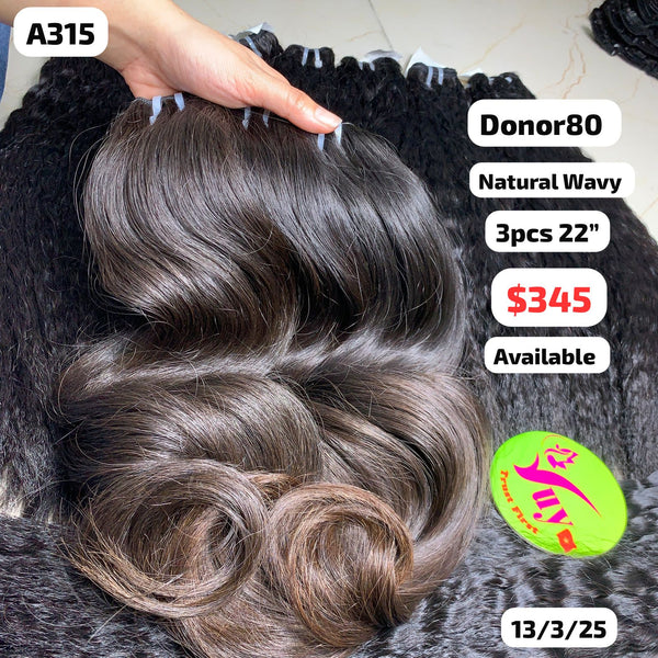 3pcs 22" Natural wavy single donor hair (A315)