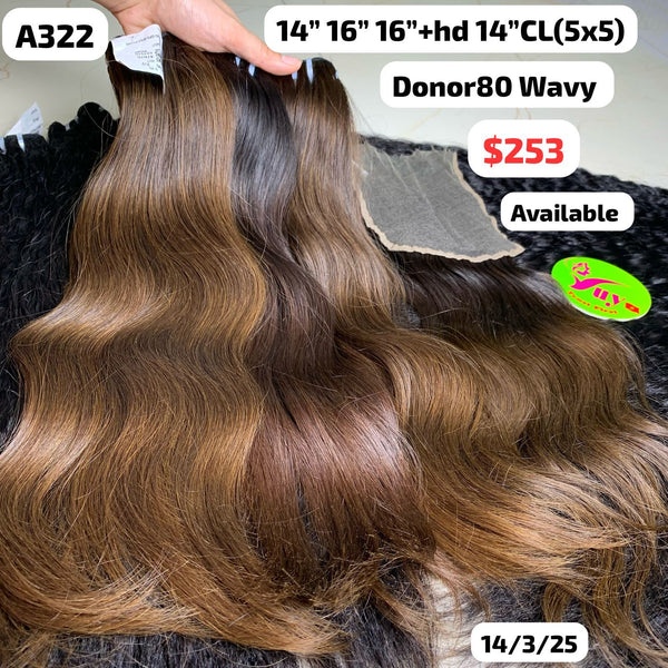 14"16"16" and 14" 5x5 HD closure natural wave brown color single donor hair (A322)