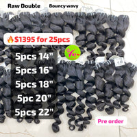 [PRE-ORDER] DEAL 25pcs Bouncy wavy double drawn raw hair: 5pcs 14" 5pcs 16" 5pcs 18" 5pcs 20" 5pcs 22"