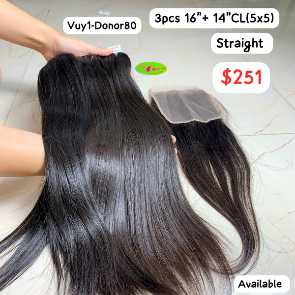 3pcs 16" + 14" Closure Straight