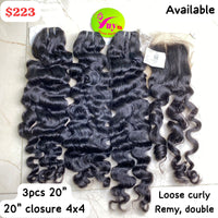 3pcs 20" + Closure 4x4&nbsp; Loose Curly Remy Double
