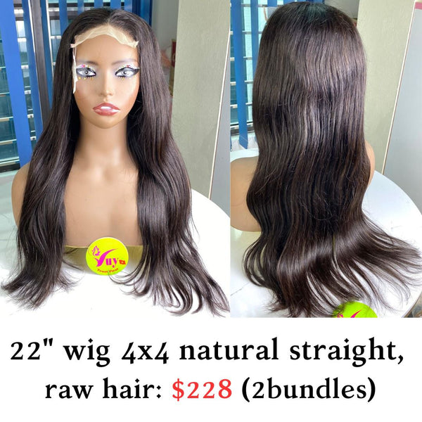 22" Wig 4x4 Natural Straiht Raw Hair