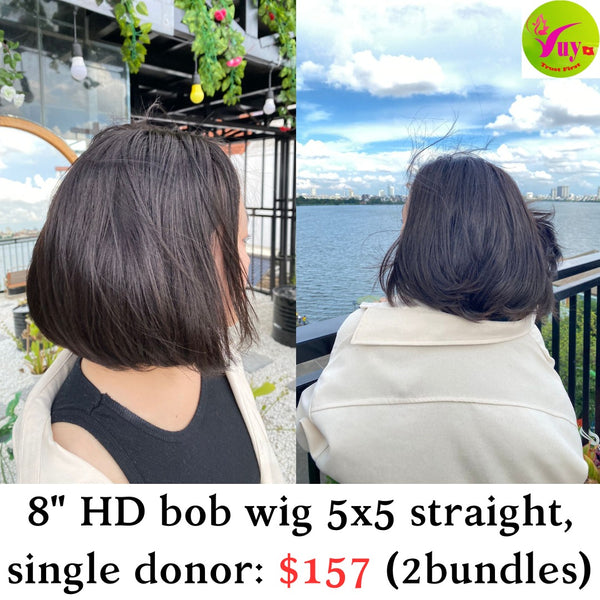 8" HD Bob Wig 5x5 Straight Single Donor
