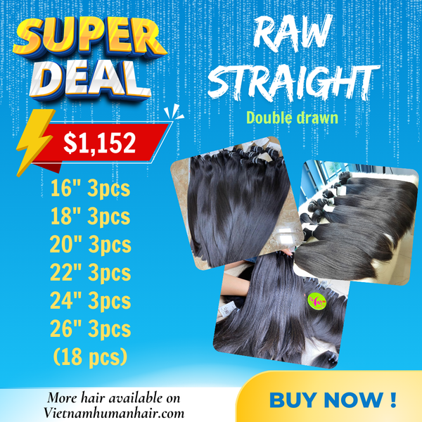 DEAL 18 bundles raw hair straight double drawn 16" to 26"