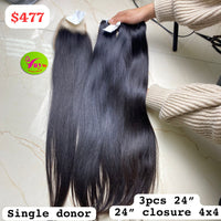 3pcs 24" + 24" Closure 4x4 Single Donor Straight